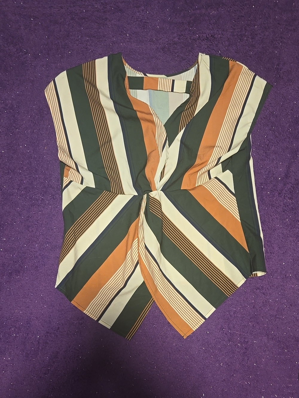 SHEIN Striped Twist-Front Blouse in Green, Tan & Cream